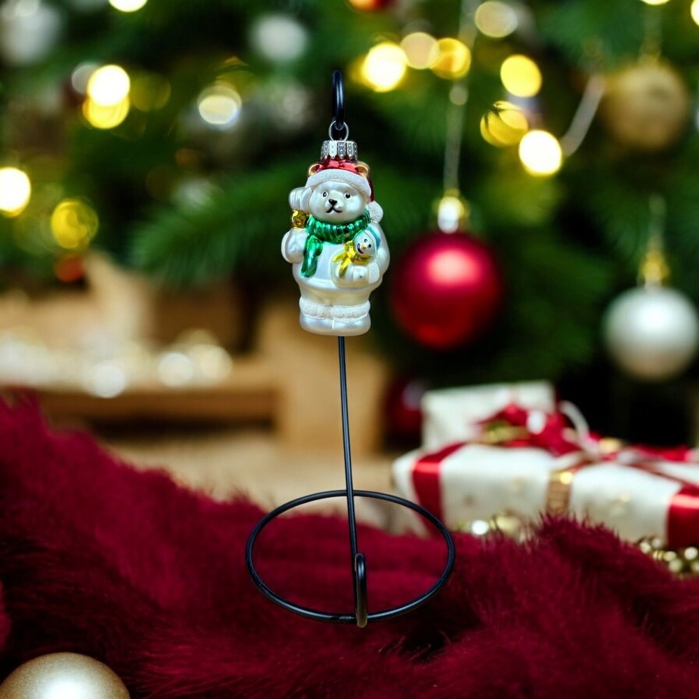 Glass Blown Christmas Bear Ornament‎ 3.5"